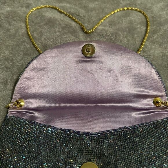 Elegant Blue Purple Beaded Evening Bag Clutch - Picture 5 of 10